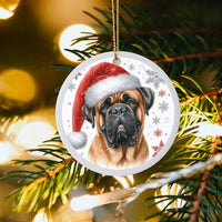 Santa Hat Dog Ornament, Bullmastiff Christmas Ornament, Ceramic Holiday Puppy Keepsake, Festive Xmas Tree Decor, Pet Lover Present