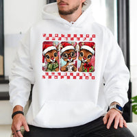 Festive Deer Graphic Hoodie, Christmas Reindeer Hoodie, Adorable Holiday Animal Pullover, Winter Xmas Hooded Sweatshirt, Comfy Holiday Present