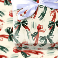 Red and Green Ribbon Gift Wrap, Christmas Bows Wrapping Paper, Painterly Holiday Gift Wrapping Paper, Festive Winter Wrap, Xmas Ribbon Wrap