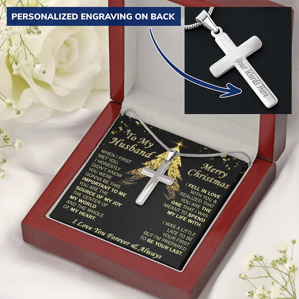 Custom Engraved Faith Pendant, Personalized Cross Necklace for Husband, Polished Stainless Steel Cross Necklace, Christmas An