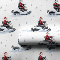 Snowflake Watercolor Gift Wrap, Snowmobile Santa Claus Wrapping Paper, Winter Sports Christmas Wrapping Paper, Holiday Present Paper