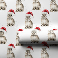 Adorable Watercolor Rabbit Gift Wrap, Santa Hat Bunny Christmas Wrapping Paper, Festive Animal Lover Wrapping Paper, Holiday Gift Wrap Roll