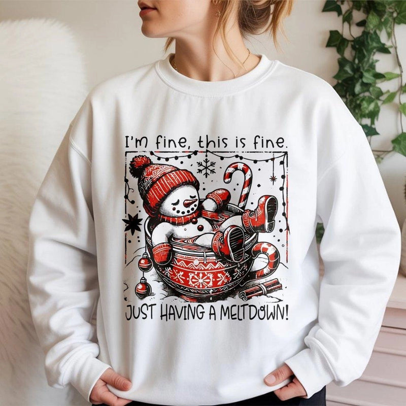 I'm Fine This Is Fine Sweatshirt, Humorous Snowman Meltdown Sweatshirt, Winter Holiday Crewneck Sweatshirt, Comfy Christmas Present for Men Women