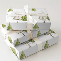 Pink Green Trees Holiday Wrapping Paper, Watercolor Christmas Tree Wrapping Paper, Festive Xmas Wrapping Paper Roll, Modern Winter Gift Wrap