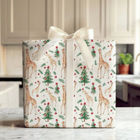 Watercolor Animal Gift Wrap, Christmas Giraffe Wrapping Paper, Holiday Tree Wrapping Paper Roll, Safari Animal Gift Wrap