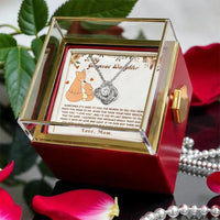 Gold CZ Pendant Message Card Jewelry, Fox Daughter Love Knot Necklace from Mom, Heartfelt Birthday Christmas Present for Daughter