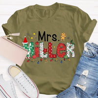 Custom Name Holiday Tee, Personalized Christmas Teacher T-Shirt, Adorable Merry Educator Shirt, Christmas Teacher Present