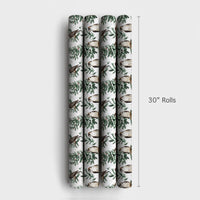 Snowy Pine Tree Bird Gift Wrap, Falcon Christmas Wrapping Paper, Watercolor Hawk Gift Wrapping Paper, Winter Wildlife Holiday Present Paper