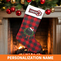 Buffalo Plaid Holiday Stocking, Personalized Black Cat Christmas Stocking, Custom Kitten Xmas Stocking, Adorable Cat Lover Present for Pet Owners