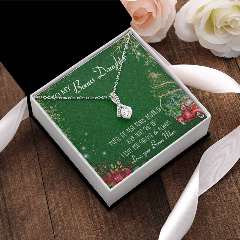 Alluring Beauty Ribbon Pendant, Bonus Daughter Necklace, 14k White Gold Over Stainless Steel, Meaningful Christmas Present from Bonus Mom