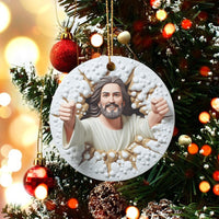 Humorous Faith Jesus Tree Ornament, Thumbs Up Jesus Christmas Ornament, Christian Ceramic Holiday Ornament, Church Friend Keepsake Present