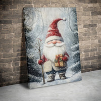 Winter Forest Gnome Canvas Print, Christmas Gnome Canvas Wall Art, Holiday Gnome Wall Decor, Christmas Canvas Art, Family Xmas Present
