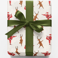 Humorous Reindeer Gift Wrap, Yoga Santa Wrapping Paper, Christmas Holiday Wrapping Paper, Festive Fitness Gift Wrap Roll, Xmas Present Paper