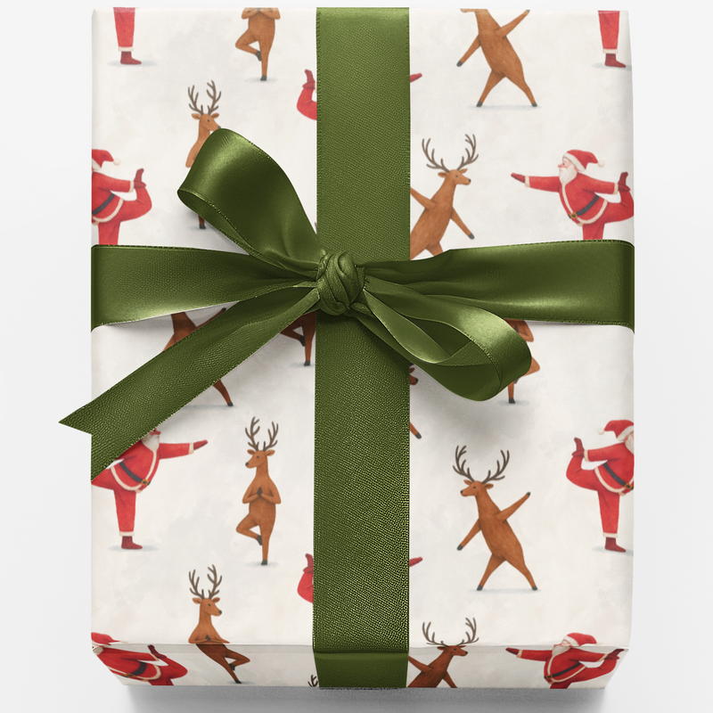 Humorous Reindeer Gift Wrap, Yoga Santa Wrapping Paper, Christmas Holiday Wrapping Paper, Festive Fitness Gift Wrap Roll, Xmas Present Paper