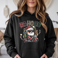 Cool Motorcycle Santa Hoodie, Biker Santa Hoodie, Humorous Ho Ho Ho Christmas Hoodie, Vintage Holiday Graphic Sweatshirt, Xmas Present for Him