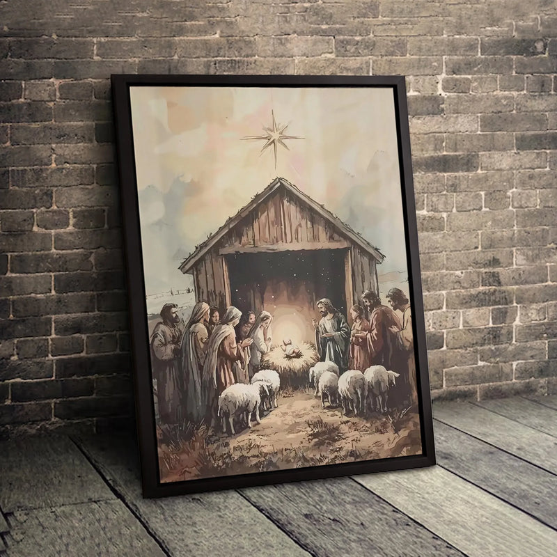 Holy Family Watercolor Canvas Print, Nativity Scene Canvas Wall Art, Birth of Christ Canvas, Religious Christian Wall Art, Christmas Present