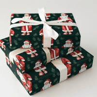 Dark Green Pine Holiday Gift Wrap, Watercolor Santa Claus Wrapping Paper, Vintage Christmas Wrapping Paper, Festive Winter Season Gift Wrap