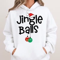 Adult Holiday Humor Sweatshirt, Jingle Balls Humorous Christmas Hoodie, Festive Graphic Pullover, Crude Christmas Humor Hoodie
