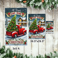 All Hearts Come Home for Christmas Yard Flag, Christmas Red Truck Garden Flag, Vintage Red Truck Holiday Garden Flag, Winter Lawn Decor