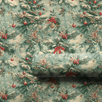 Nostalgic Holiday Gift Wrap, Vintage Pine Tree Christmas Wrapping Paper, Victorian Xmas Wrapping Paper, Snow Dusted Tree Gift Wrapping Paper