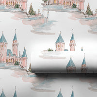 Watercolor Princess Castle Gift Wrap, Fairytale Castle Christmas Wrapping Paper, Magical Pink Castle Wrapping Paper, Holiday Gift Wrap