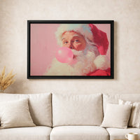 Quirky Santa Claus Canvas Print, Humorous Santa Blowing Bubble Gum Canvas, Bubblegum Christmas Canvas, Retro Xmas Wall Decor, Holiday Present