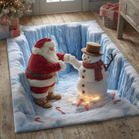 3D Winter Wonderland Floor Rug, Santa Snowman Area Rug, Holiday Illusion Carpet, Non-Slip Christmas Floor Mat, Holiday Home Decor