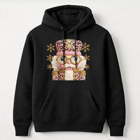 Adorable Holiday Graphic Hoodie, Pink Leopard Nutcracker Christmas Hoodie, Preppy Winter Ballet Hooded Sweatshirt, Comfy Xmas Present for Her