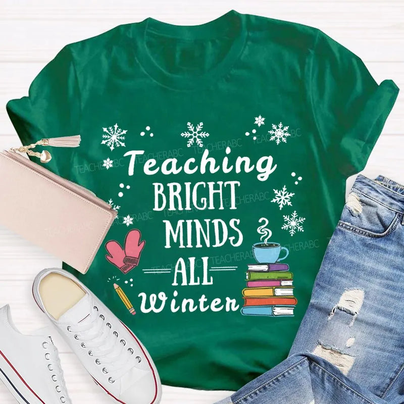 Winter Holiday Educator Shirt, Snowflake Teaching Bright Minds Teacher Christmas T-Shirt, Teacher Christmas Lights Tee, Holiday T-Shirt