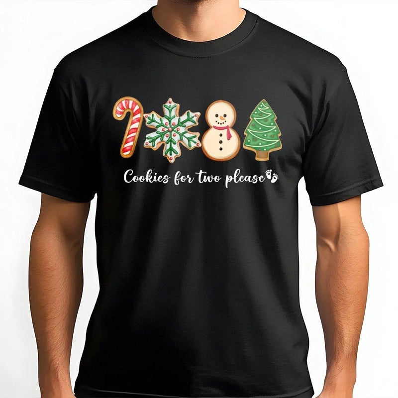 Adorable Gingerbread Pregnancy Reveal T-Shirt, Cookies for Two Please Shirt, Christmas Expecting Mom Graphic Tee, Holiday Baby Announcement Tee