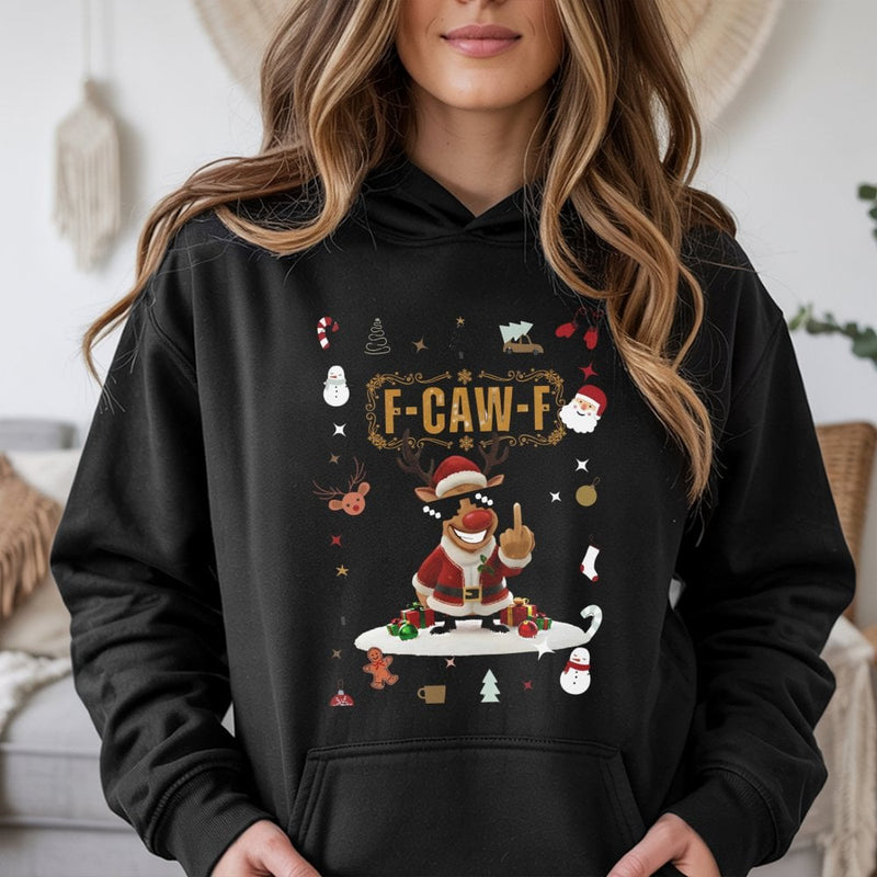 Rude Santa Deer Sweatshirt, Humorous Christmas Reindeer Hoodie, Novelty Holiday Hooded Pullover, Humorous Xmas Sweater, Winter Holiday Present