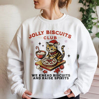 Jolly Biscuits Baking Graphic Sweater, Christmas Cat Sweatshirt, Adorable Holiday Cat Lover Crewneck, Retro Winter Kitty Sweatshirt, Xmas Present