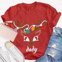 Festive Holiday Lights Antler Shirt, Personalized Christmas Deer Head T-Shirt, Custom Family Matching Xmas Graphic Tee, Present