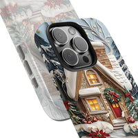 Snowy Winter Cabin Poinsettia iPhone Phone Case, Christmas Cottage Phone Case iPhone, 3D Holiday Tough Phone Cover, Xmas Present
