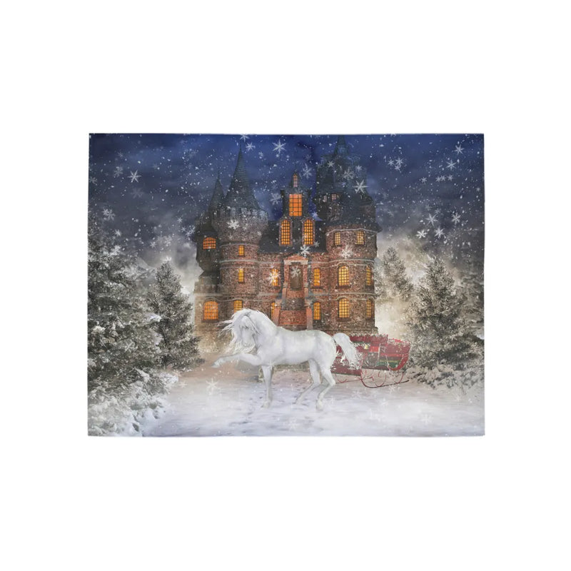 Dreamy Snowy Landscape Hallway Rug, Christmas Horse Winter Castle Runner Rug, Fairytale Xmas Floor Mat, Kitchen Runner Rug, Decor