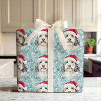 Santa Hat Dog Holiday Gift Wrap, Bearded Collie Christmas Wrapping Paper, Winter Pet Lover Paper Roll, Christmas Gift Wrap