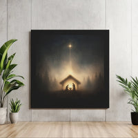 Holy Family Manger Canvas Print, Nativity Scene Square Canvas, Luminous Christian Canvas Wall Art, Religious Christmas Holiday Decor