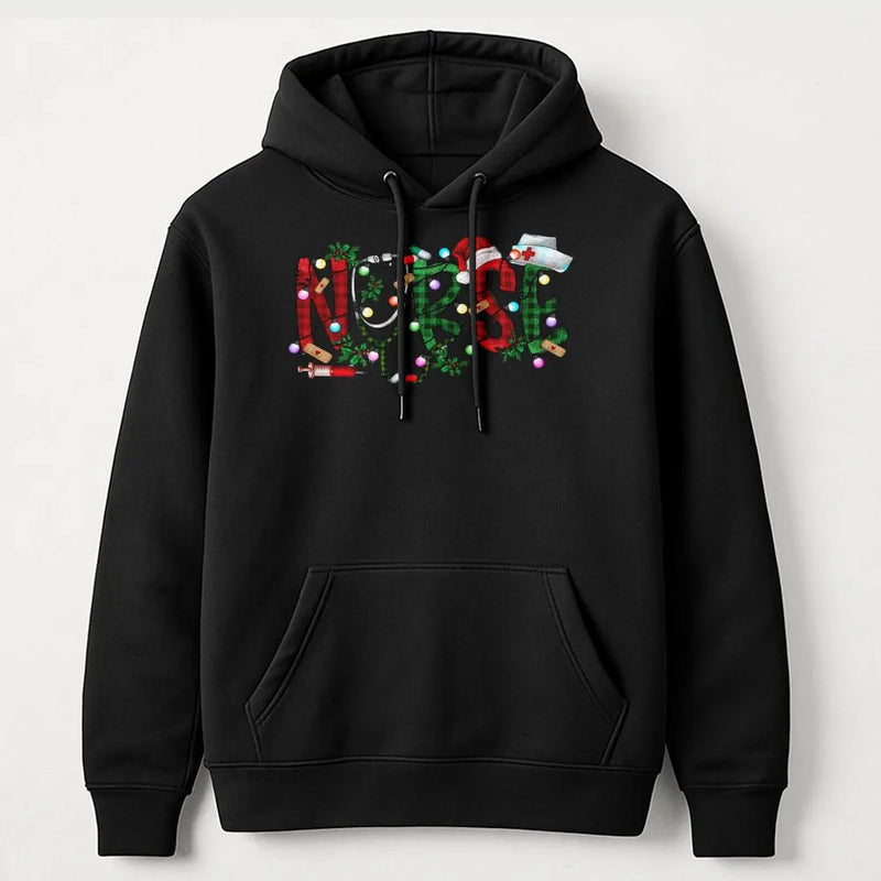 Plaid Festive Medical Hoodie, Christmas Nurse Hoodie, Nursing Student Holiday Hooded Sweatshirt, Adorable Xmas Nurse Hoodie, RN Winter Present