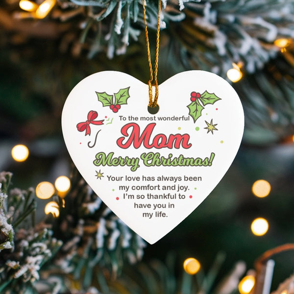 Heartfelt Message Christmas Ornament, Mom Heart Ceramic Ornament, Ceramic Keepsake Tree Ornament, Holiday Decor, Christmas Pr