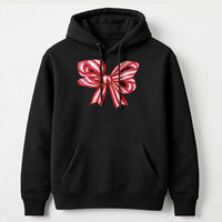 Red Striped Ribbon Sweatshirt, Christmas Bow Hoodie, Adorable Holiday Bow Hooded Pullover, Festive Christmas Graphic Hoodie, Xmas Present