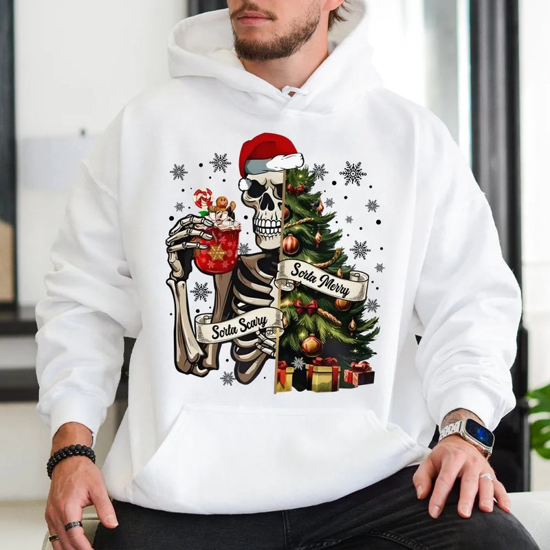 Skeleton Tree Sweater, Sorta Merry Sorta Scary Hoodie, Spooky Holiday Hoodie, Creepy Xmas Sweatshirt, Humorous Spooky Christmas Graphic Hoodie