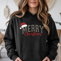 Leopard Santa Hat Christmas Hoodie, Merry Christmas Hoodie, Festive Holiday Hooded Sweatshirt, Leopard Print Xmas Hoodie, Present for Her