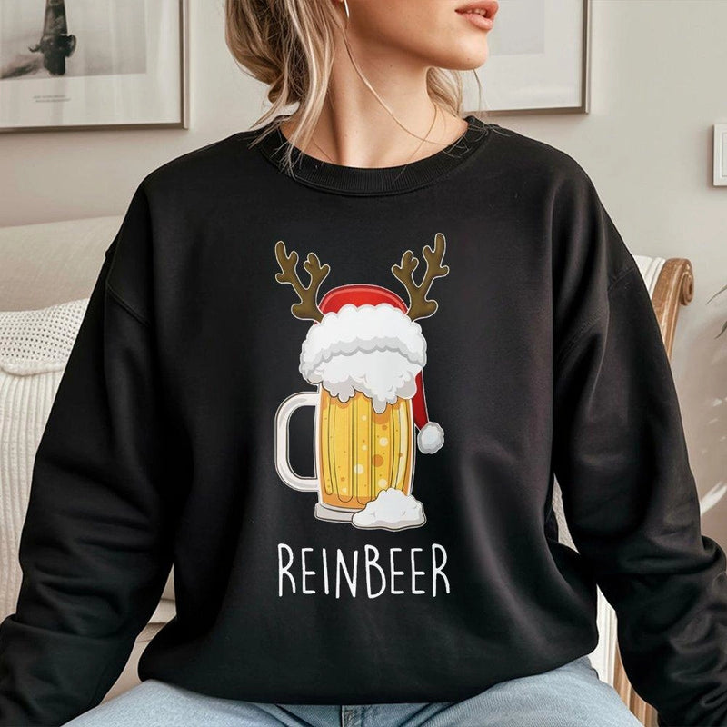 Humorous Beer Reindeer Holiday Crewneck, Reinbeer Christmas Sweatshirt, Ugly Xmas Party Pullover, Humorous Holiday Sweatshirt, Beer Lover Present