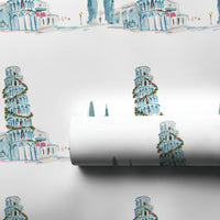 Italy Landmark Gift Wrap, Leaning Tower of Pisa Wrapping Paper, Italian Christmas Wrapping Paper, Holiday Travel Wrapping Paper