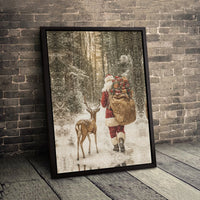 Snowy Forest Christmas Canvas Print, Santa Claus and Reindeer Canvas Wall Art, Winter Holiday Wall Art, Festive Seasonal Canvas Decor