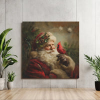 Classic Christmas Santa Canvas Art, Vintage Santa Claus Cardinal Canvas, Traditional Holiday Wall Art, Festive Winter Canvas Wall Decor