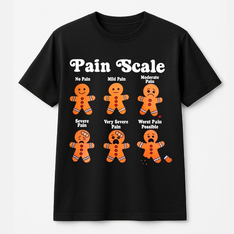 Humorous Christmas Nurse Shirt, Gingerbread Man Pain Scale T-Shirt, Holiday Medical Student Graphic Tee, Adorable RN Doctor Present