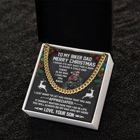 Motorcycle Rider Chain from Son, Biker Dad Cuban Link Chain Necklace, Personalized Christmas Message Card Chain, Mens Biker Jewelry