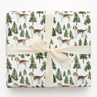 Watercolor Dog Gift Wrap, Beagle Wrapping Paper, Pine Tree Holiday Wrapping Paper, Woodland Puppy Present Paper, Dog Lover Christmas Gift Wrap