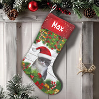 Custom Name Pet Stocking, Personalized Cat Christmas Stocking, Adorable Kitten Christmas Stocking, Pet Lover Fireplace Mantle Holiday Decor